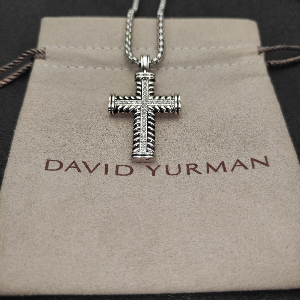 David Yurman Double-Twisted Cross Necklace with Diamonds